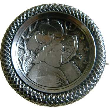 Antique Girl with Flag 800 Silver Victorian Brooch - image 1