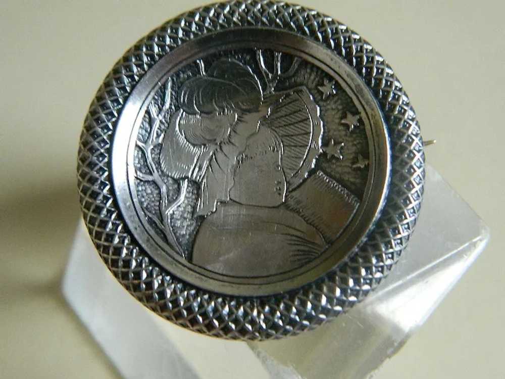 Antique Girl with Flag 800 Silver Victorian Brooch - image 5