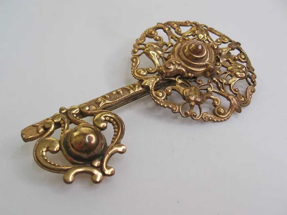 Vintage Openwork Brass Key Brooch-Pin - image 2