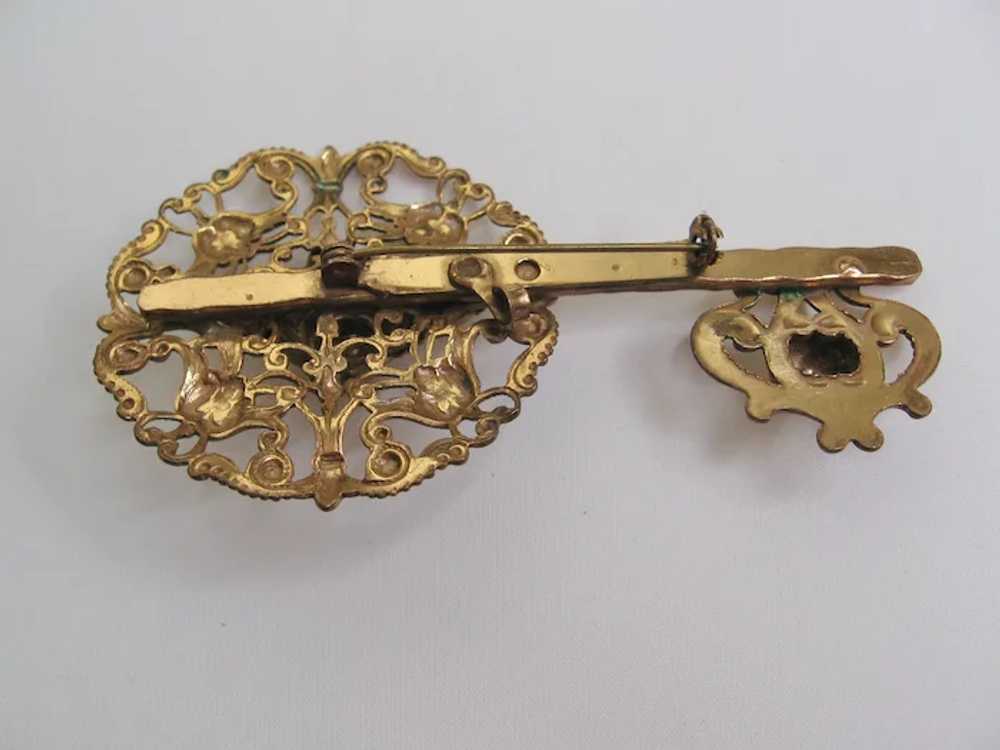 Vintage Openwork Brass Key Brooch-Pin - image 3