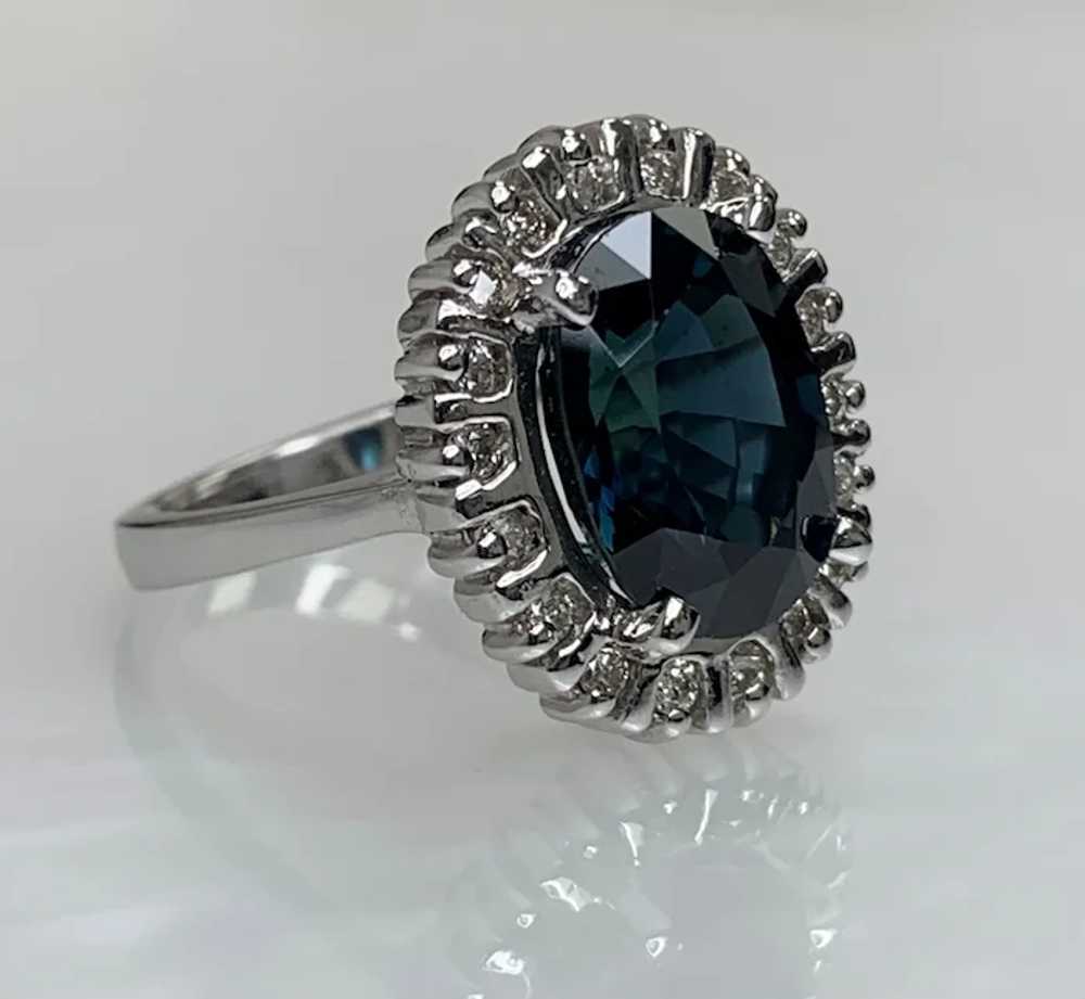 14K White Gold Oval Cut Sapphire Diamond Ring - image 2