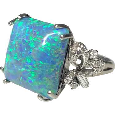 14K White Gold Square Cut Opal Diamond Ring - image 1