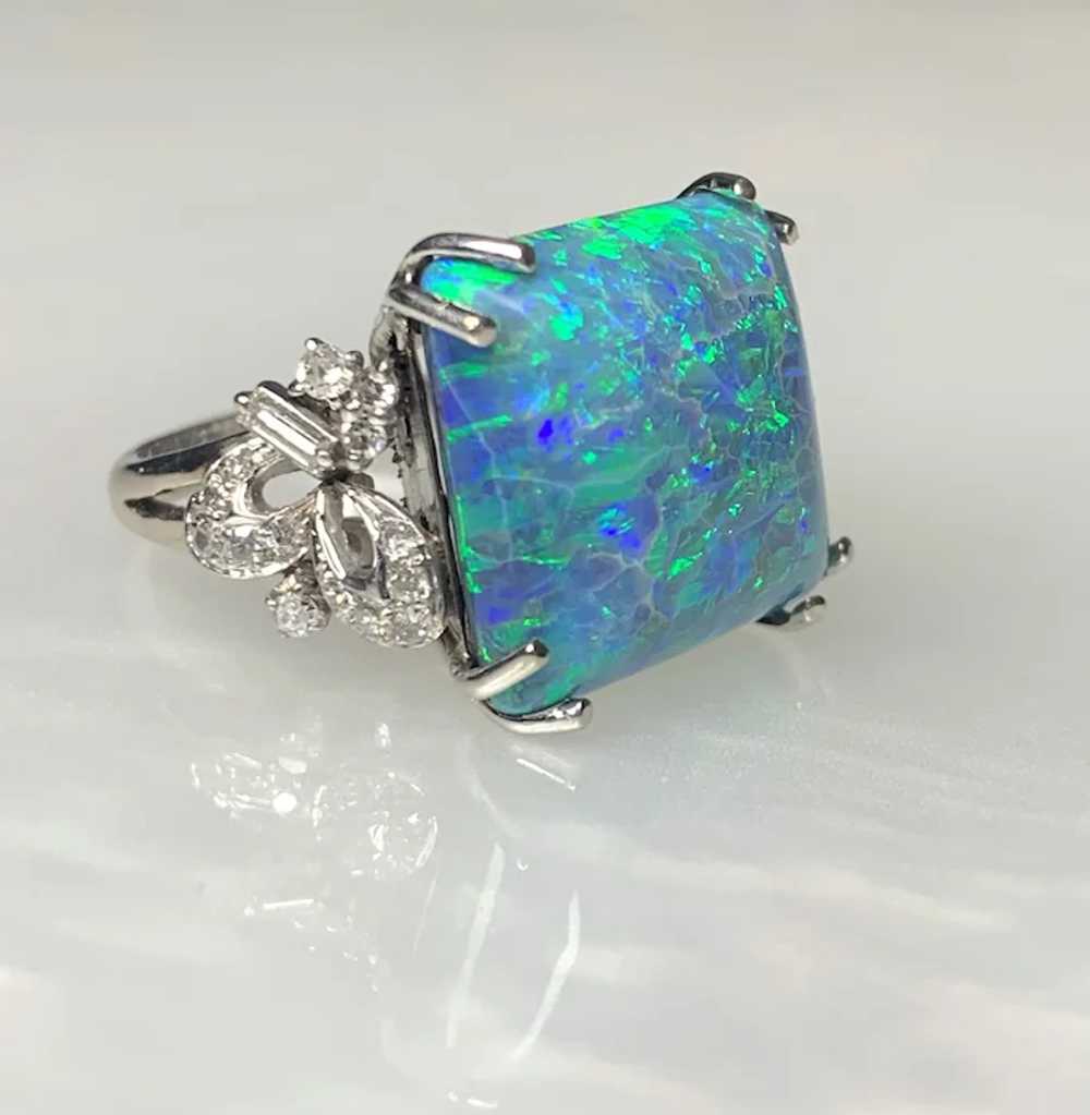 14K White Gold Square Cut Opal Diamond Ring - image 2