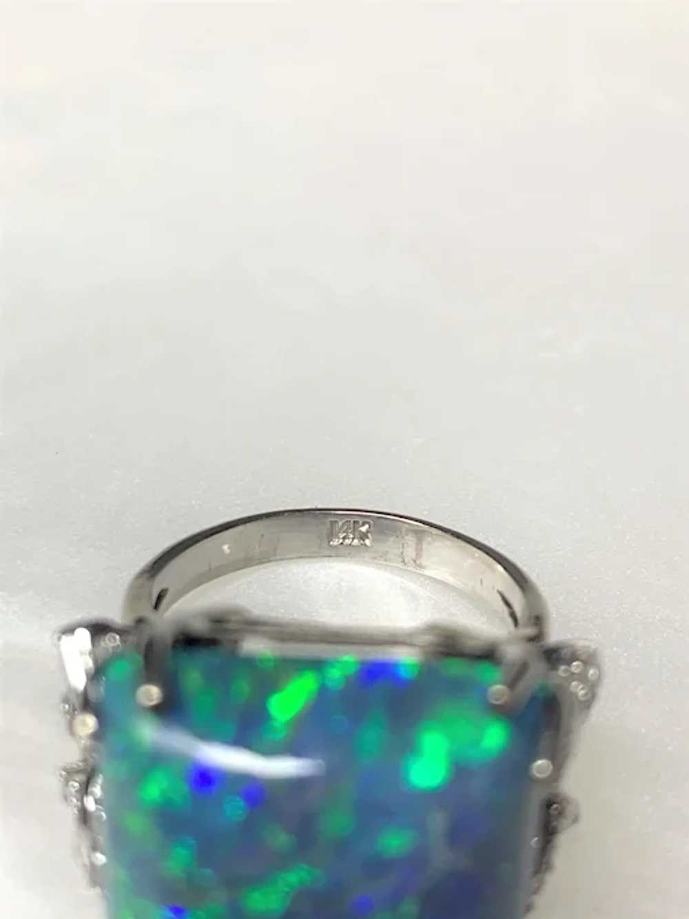 14K White Gold Square Cut Opal Diamond Ring - image 5