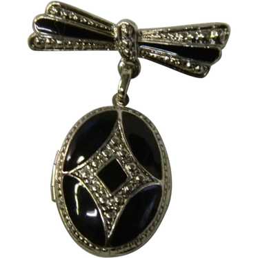 Black Enamel Mourning Brooch Locket