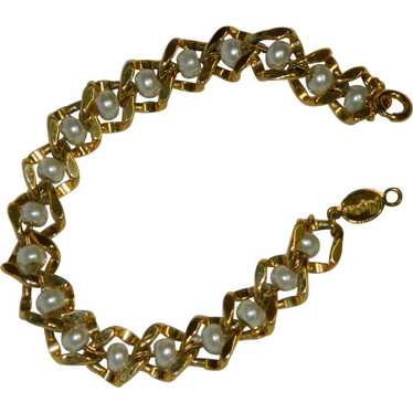 Napier Pretty Gold Tone Faux Pearl Chain Link Brac