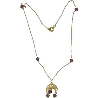 Demure Filigree Purple Crystal Necklace - image 1