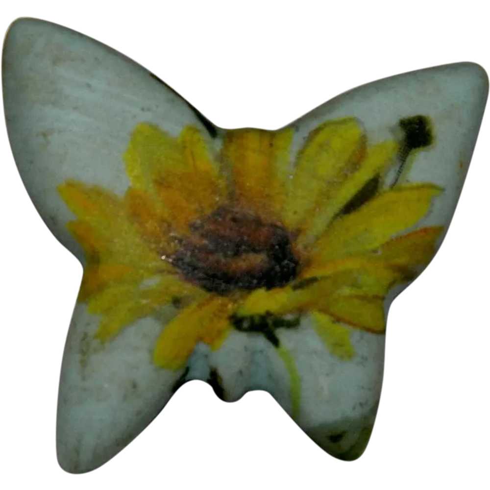 One of a Kind Ceramic Daisy Butterfly Brooch - image 1