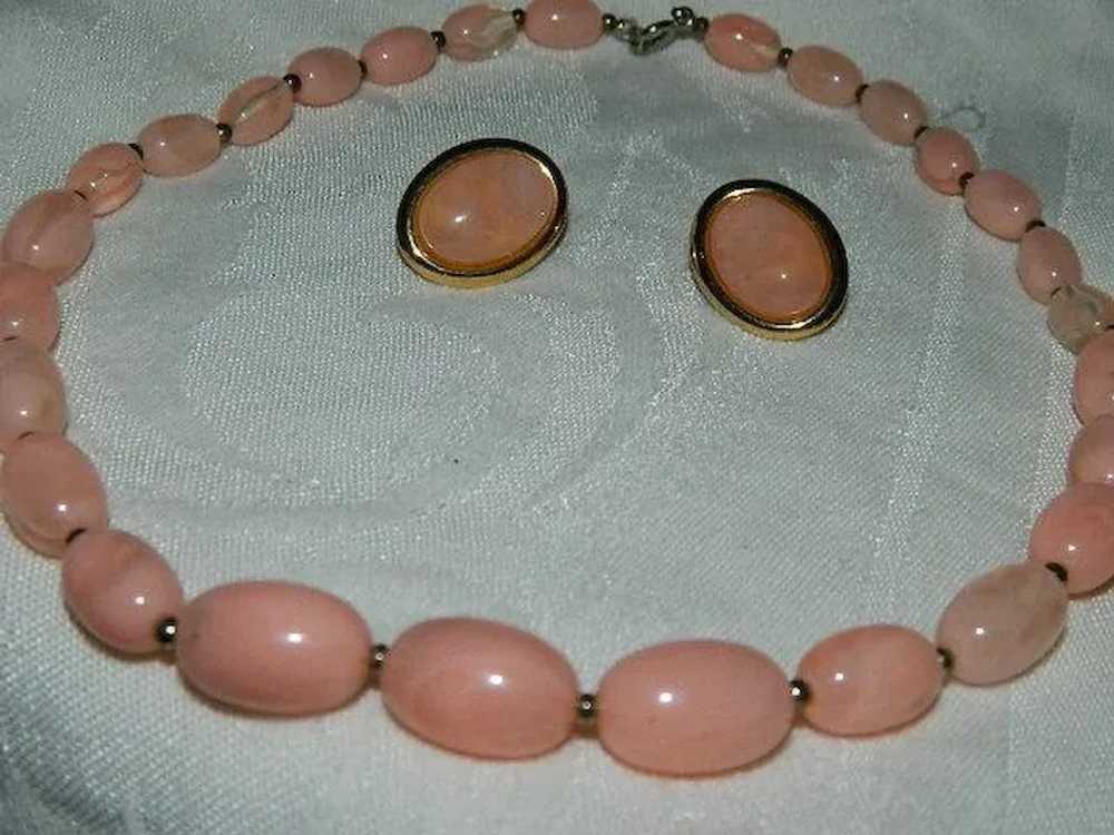 Salmon Pink Lucite Beaded Necklace & Earrings - image 2