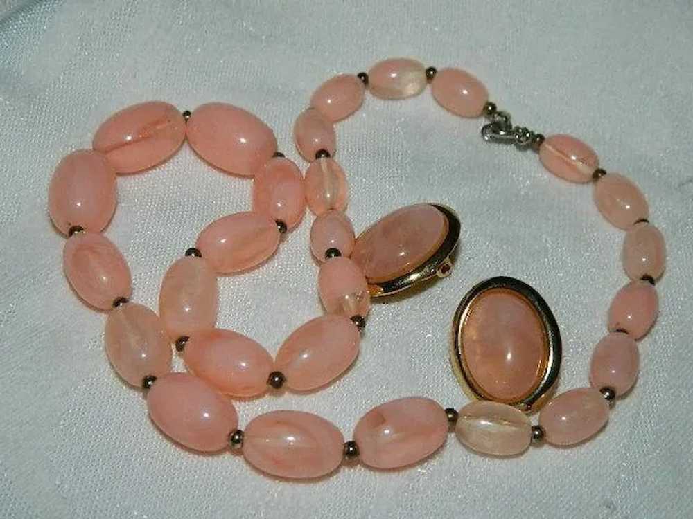 Salmon Pink Lucite Beaded Necklace & Earrings - image 4