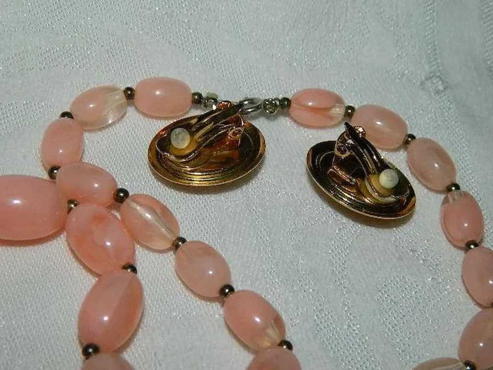 Salmon Pink Lucite Beaded Necklace & Earrings - image 5