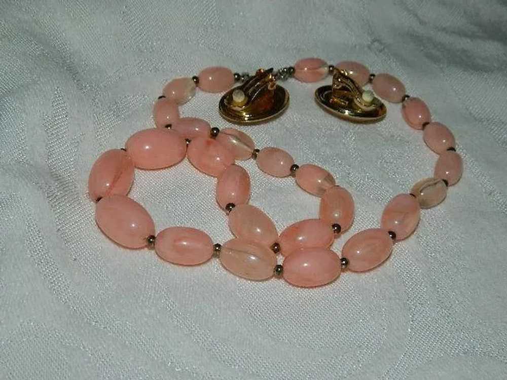 Salmon Pink Lucite Beaded Necklace & Earrings - image 6