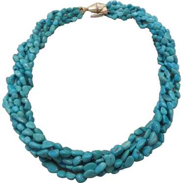 Natural TURQUOISE small nugget necklace with 14k … - image 1