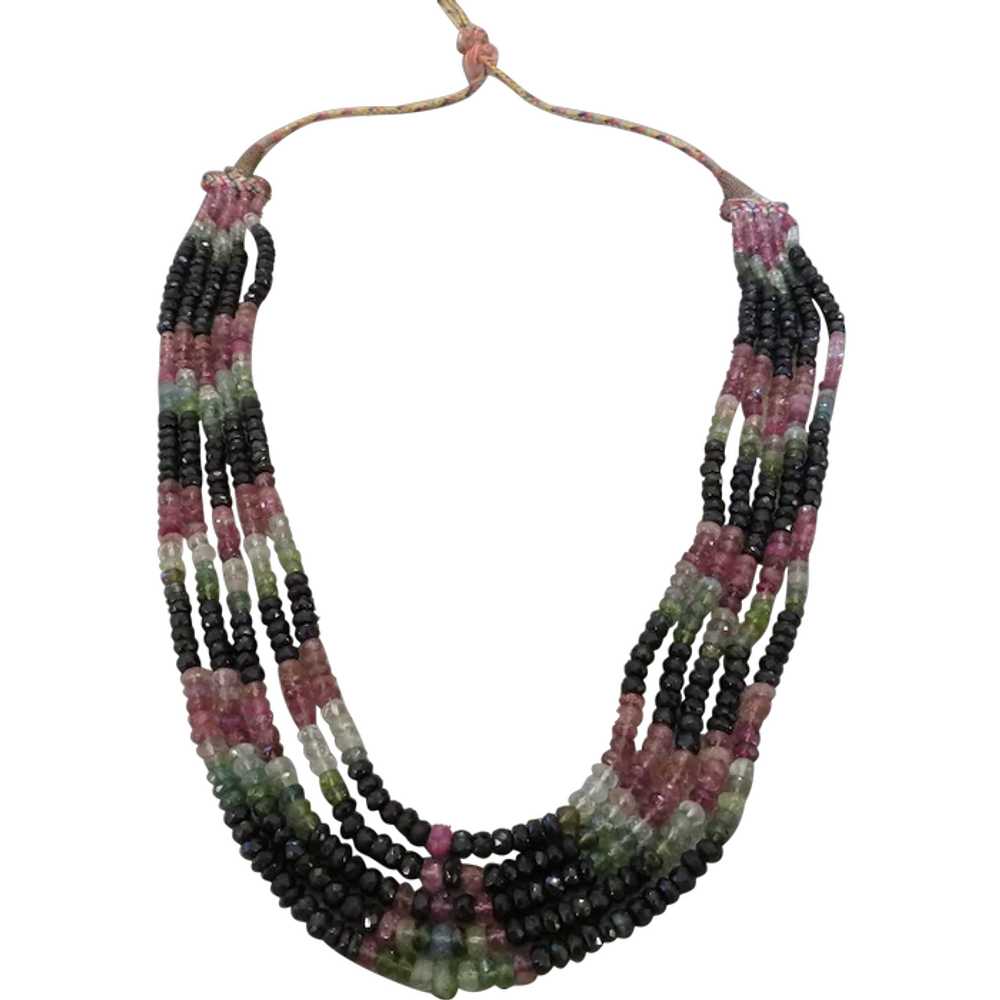 Faceted Multi-color TOURMALINE bead necklace.  48… - image 1