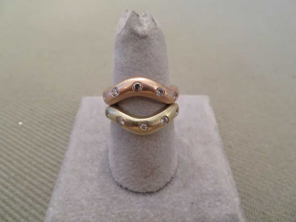 Two 14k Gold and Diamond Curved band rings-one Ye… - image 2