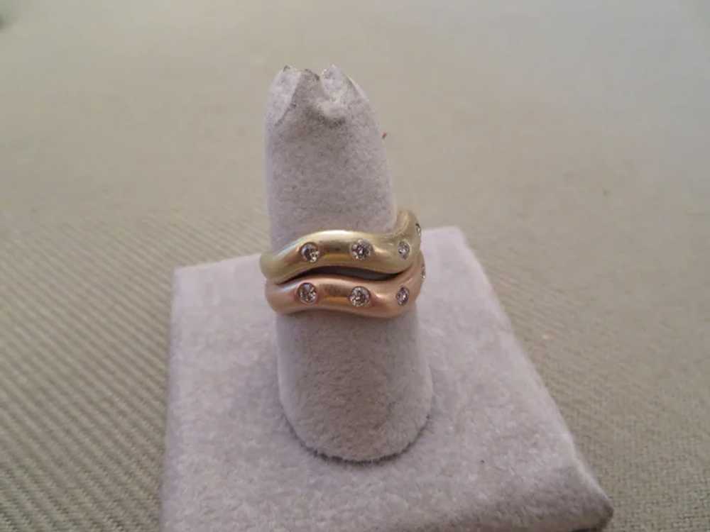 Two 14k Gold and Diamond Curved band rings-one Ye… - image 3