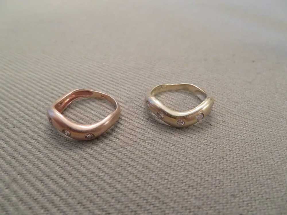 Two 14k Gold and Diamond Curved band rings-one Ye… - image 4