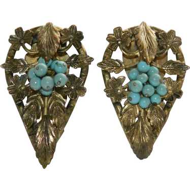 Turquoise Beaded Fur Clips - image 1