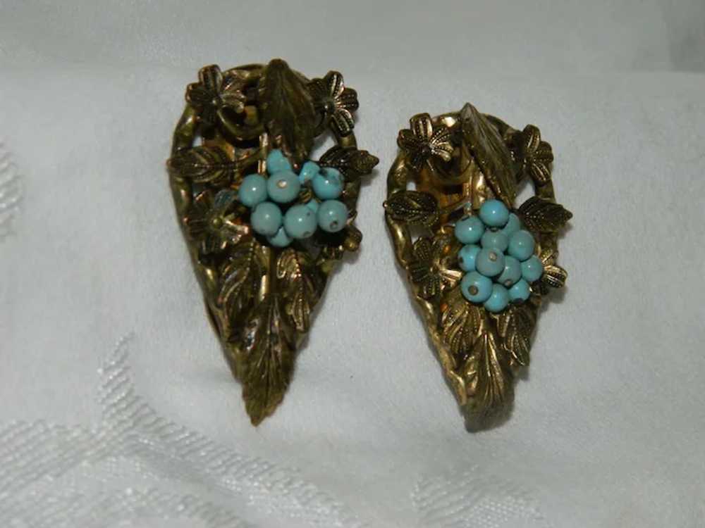 Turquoise Beaded Fur Clips - image 2