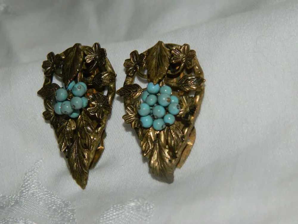 Turquoise Beaded Fur Clips - image 3