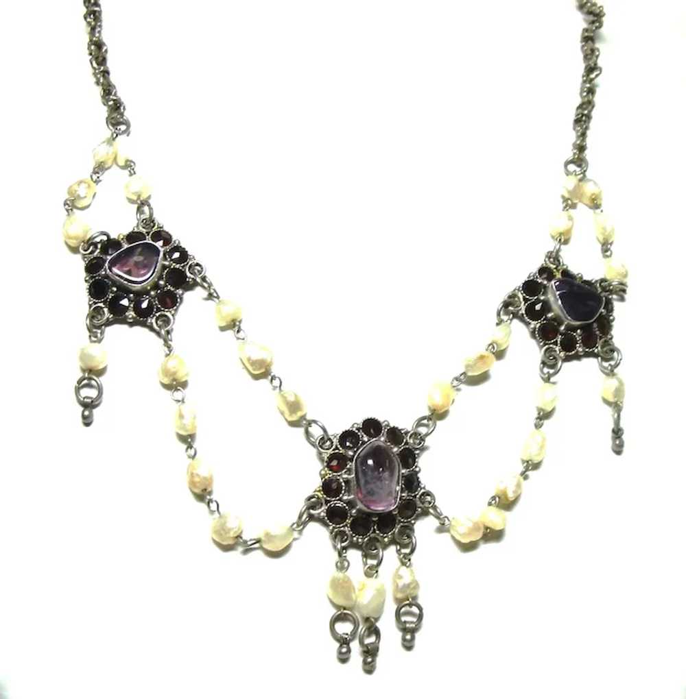 Vintage Pearl, Amethyst, and Garnet Festoon Neckl… - image 2