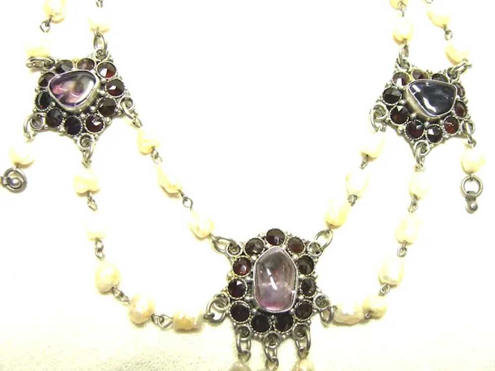 Vintage Pearl, Amethyst, and Garnet Festoon Neckl… - image 5