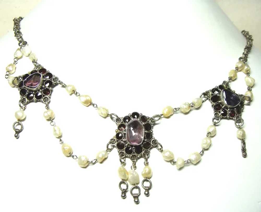 Vintage Pearl, Amethyst, and Garnet Festoon Neckl… - image 7