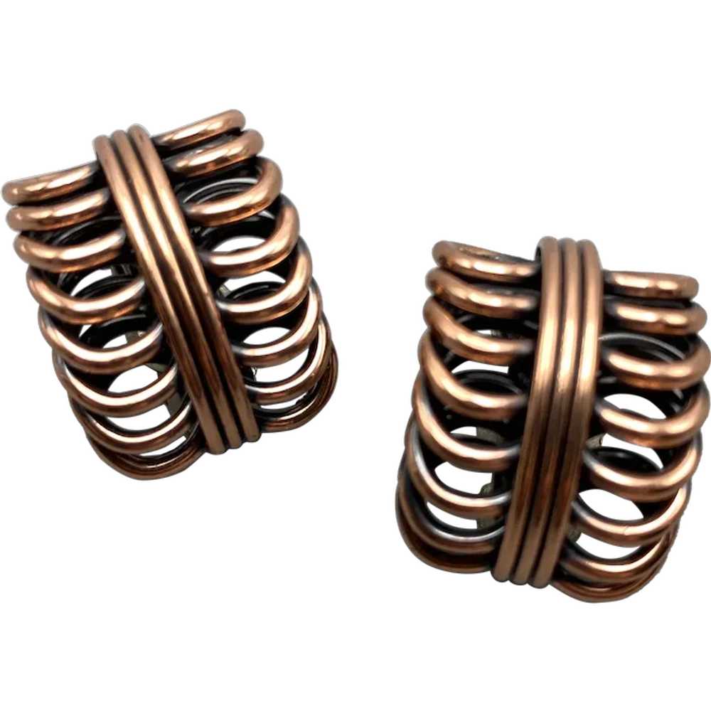 Mid-Century Renoir Copper Coil Clip Earrings - image 1