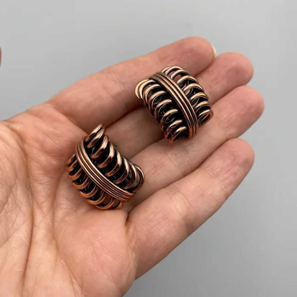 Mid-Century Renoir Copper Coil Clip Earrings - image 5