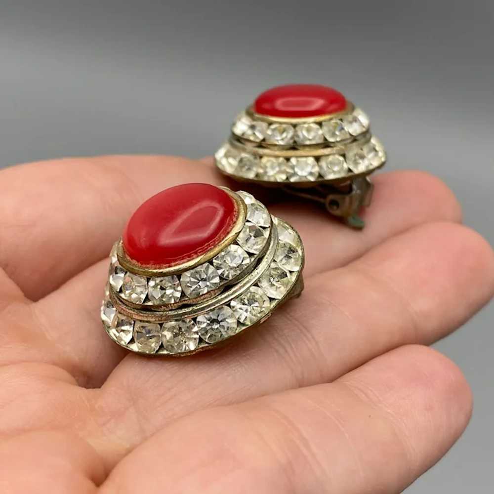 Vintage Lisner Red Moonglow Lucite and Rhinestone… - image 6