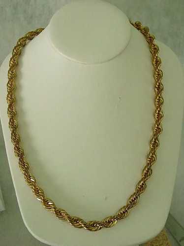 Thick Gold Tone Metal Twisted Rope Necklace