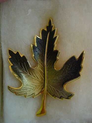 Autumn Brown Enamel Leaf Pin. - image 1