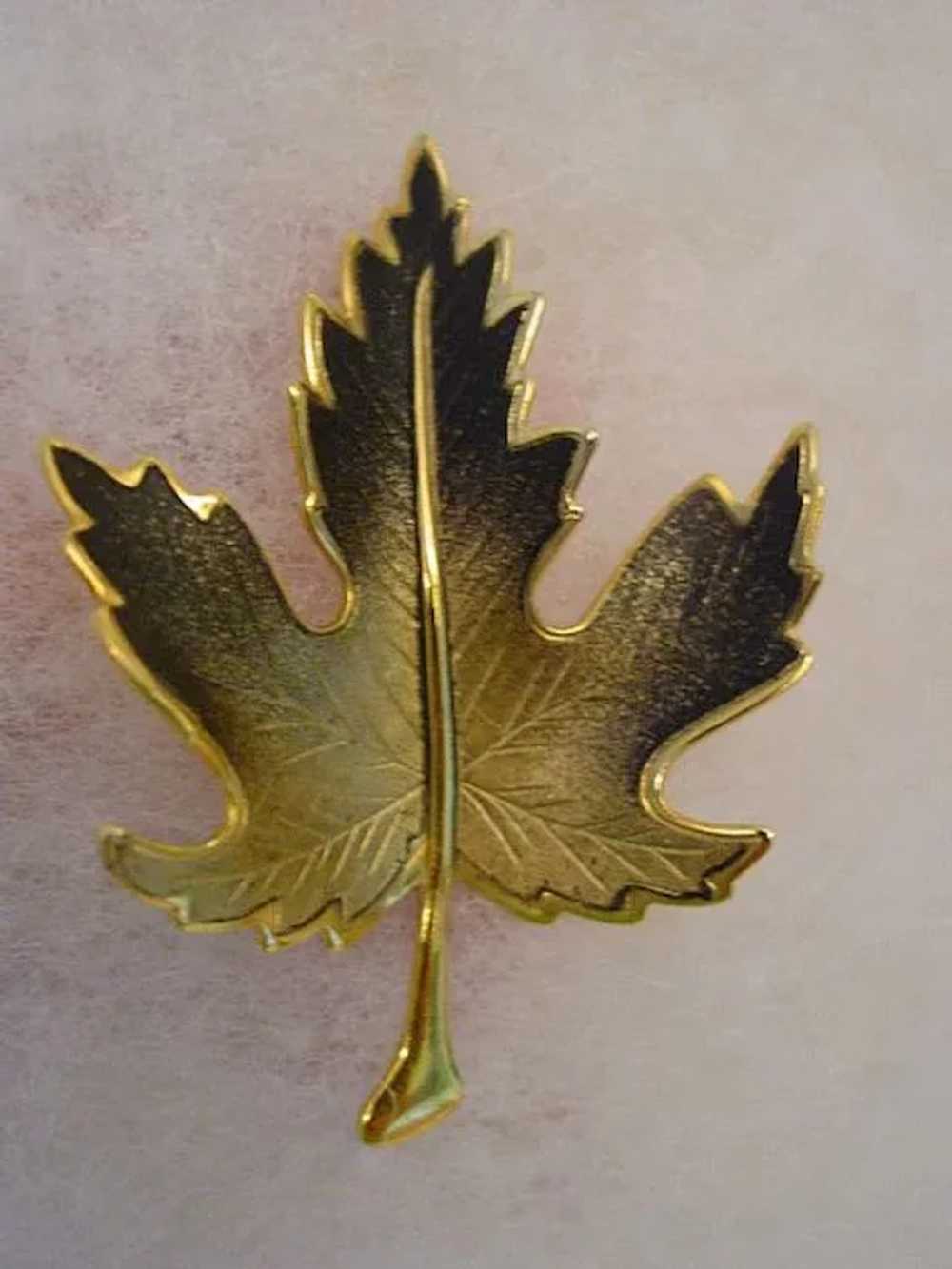 Autumn Brown Enamel Leaf Pin. - image 2