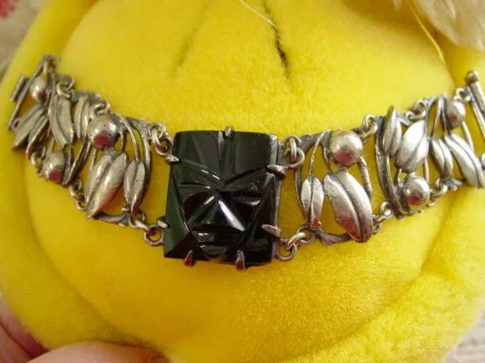 Sterling Silver Ornate Onyx Wide Bracelet - image 1