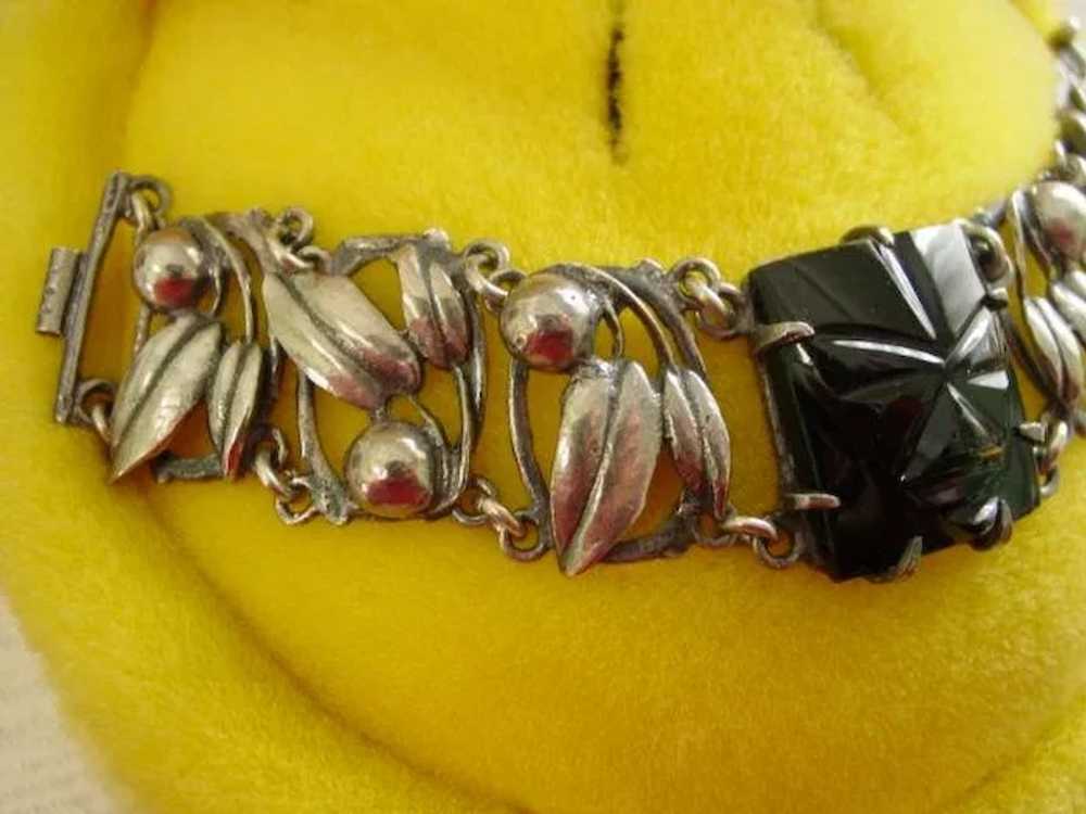 Sterling Silver Ornate Onyx Wide Bracelet - image 3