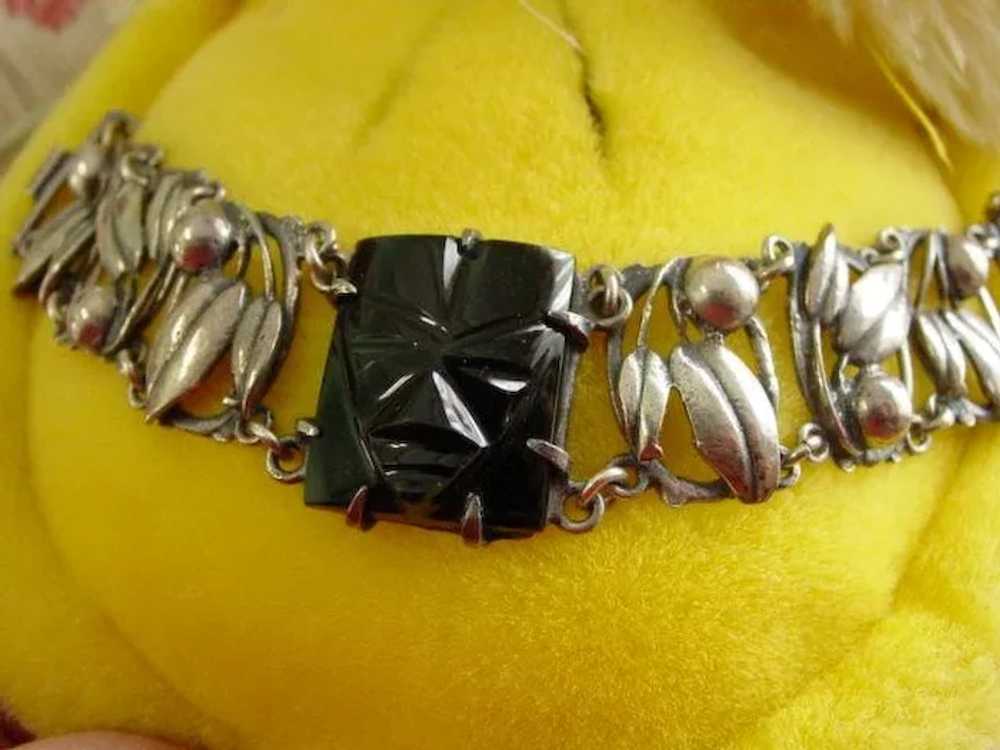 Sterling Silver Ornate Onyx Wide Bracelet - image 5