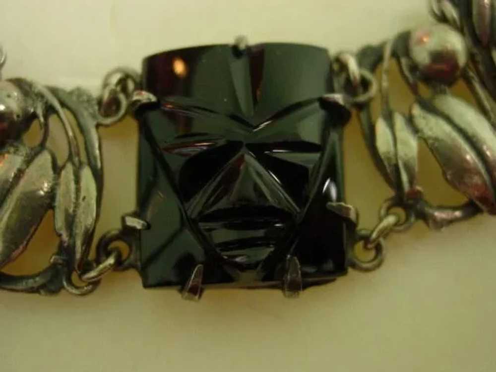 Sterling Silver Ornate Onyx Wide Bracelet - image 7