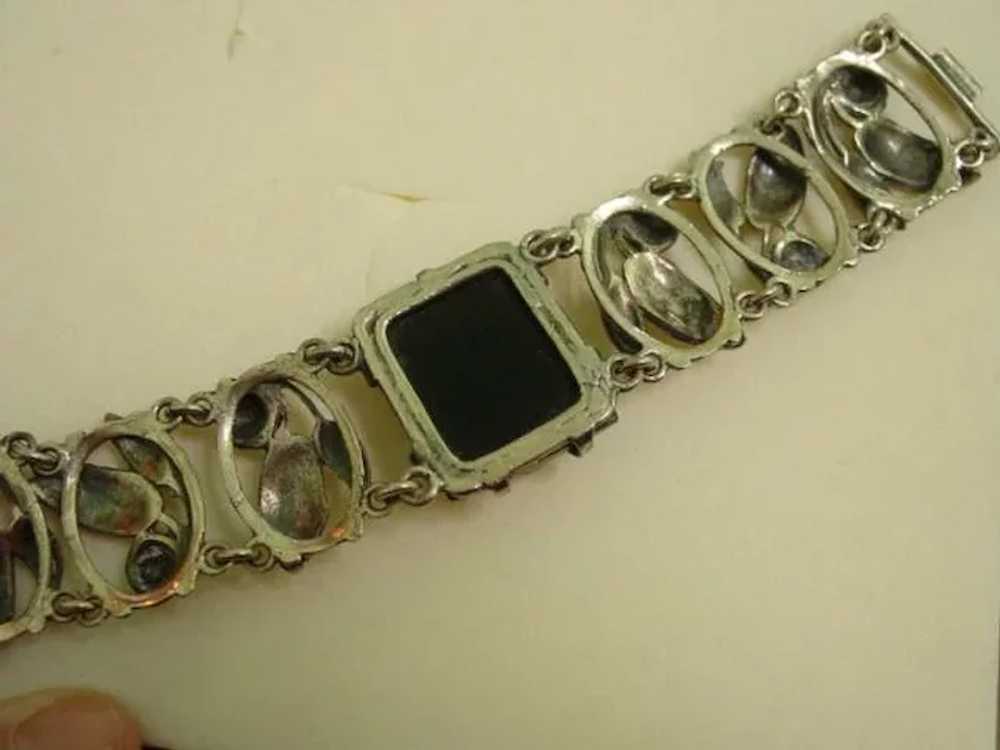 Sterling Silver Ornate Onyx Wide Bracelet - image 9