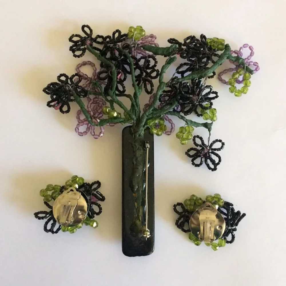 Black and Purple Flower Vase Pin and Earrings - image 2
