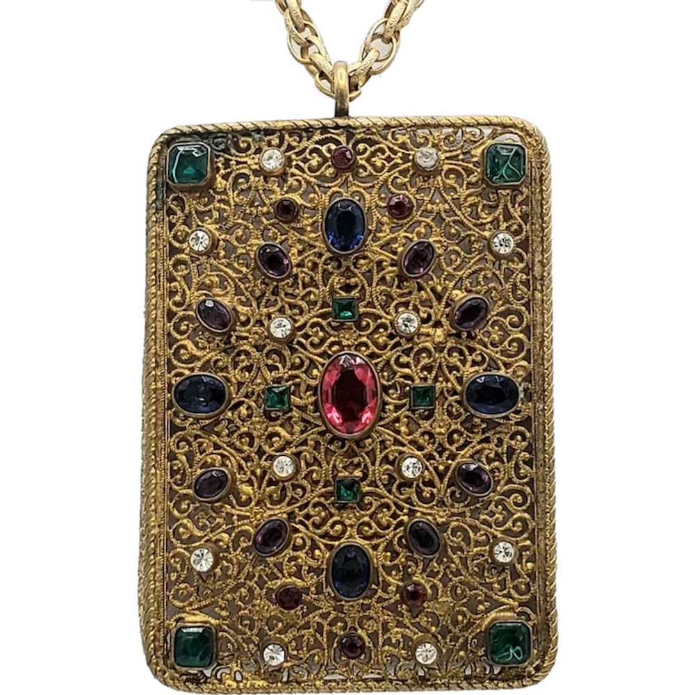 EXTRAORDINARY Jeweled Box Top Pendant Necklace - image 1