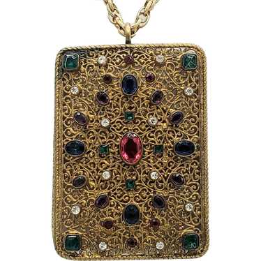 EXTRAORDINARY Jeweled Box Top Pendant Necklace - image 1