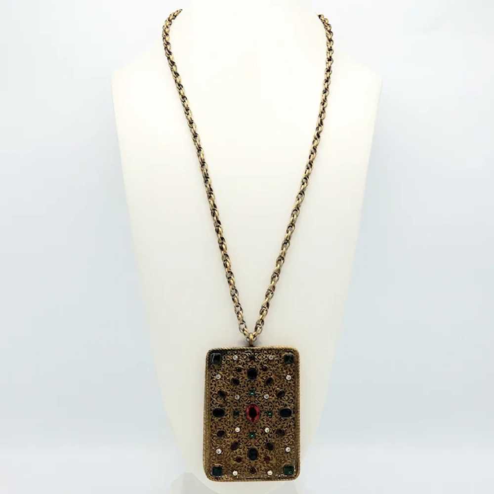 EXTRAORDINARY Jeweled Box Top Pendant Necklace - image 2