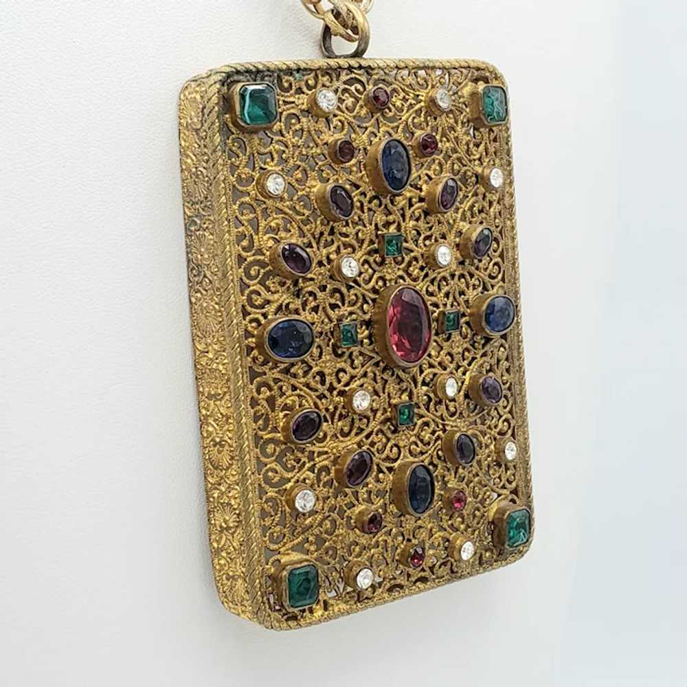 EXTRAORDINARY Jeweled Box Top Pendant Necklace - image 3