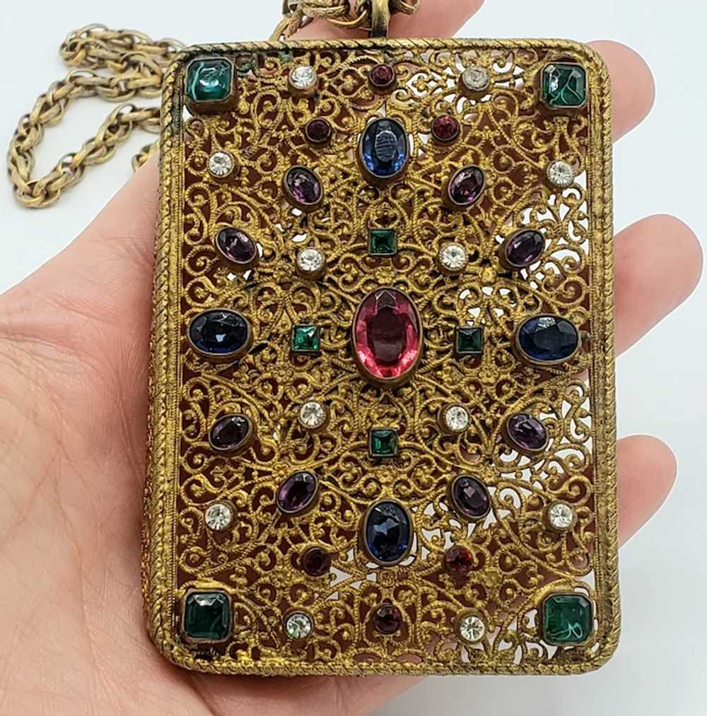 EXTRAORDINARY Jeweled Box Top Pendant Necklace - image 4