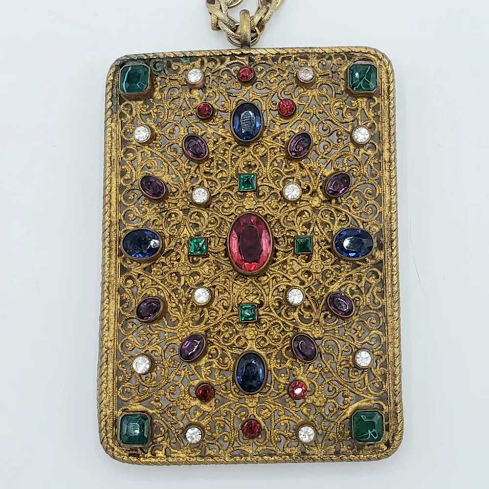 EXTRAORDINARY Jeweled Box Top Pendant Necklace - image 6