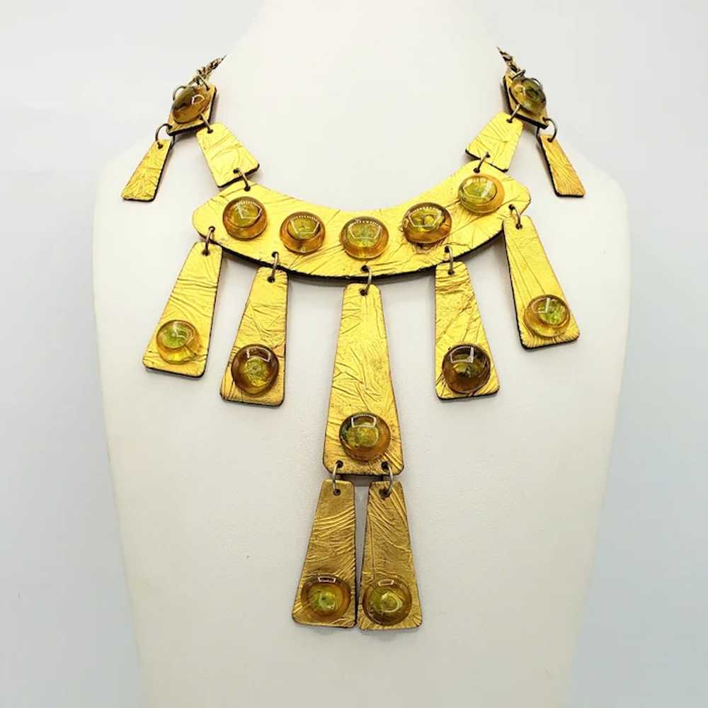 Golden Egyptian Revival Style Statement Necklace - image 2