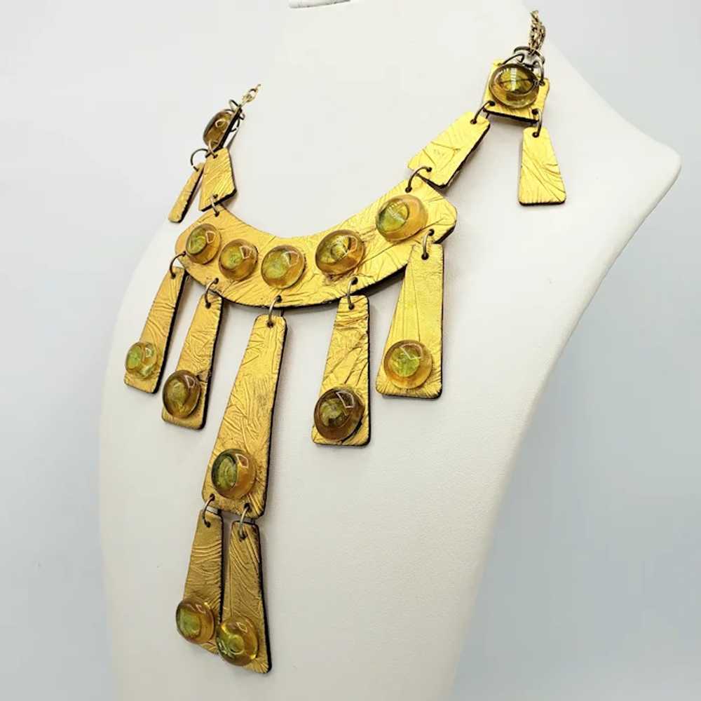 Golden Egyptian Revival Style Statement Necklace - image 3