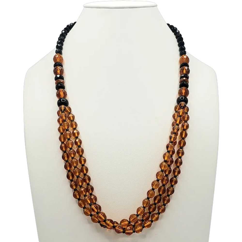 BEAUTIFUL Black and Amber-Colored Beaded Necklace - image 1