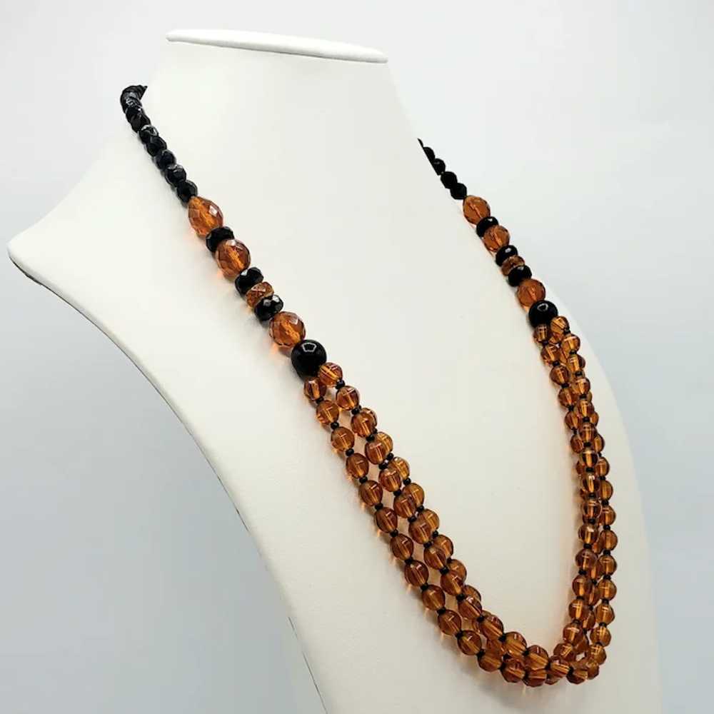 BEAUTIFUL Black and Amber-Colored Beaded Necklace - image 2