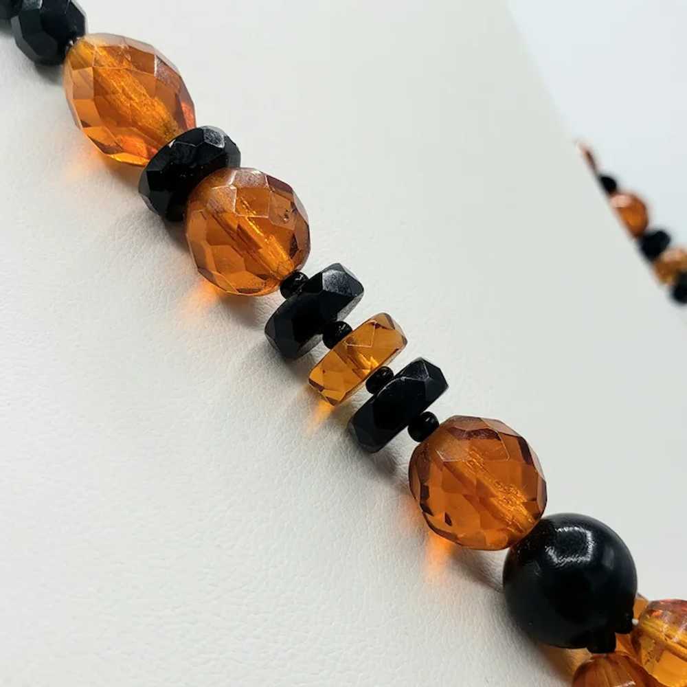 BEAUTIFUL Black and Amber-Colored Beaded Necklace - image 3